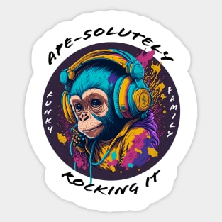 Baby Monkey Wearing Headphones - black font Sticker